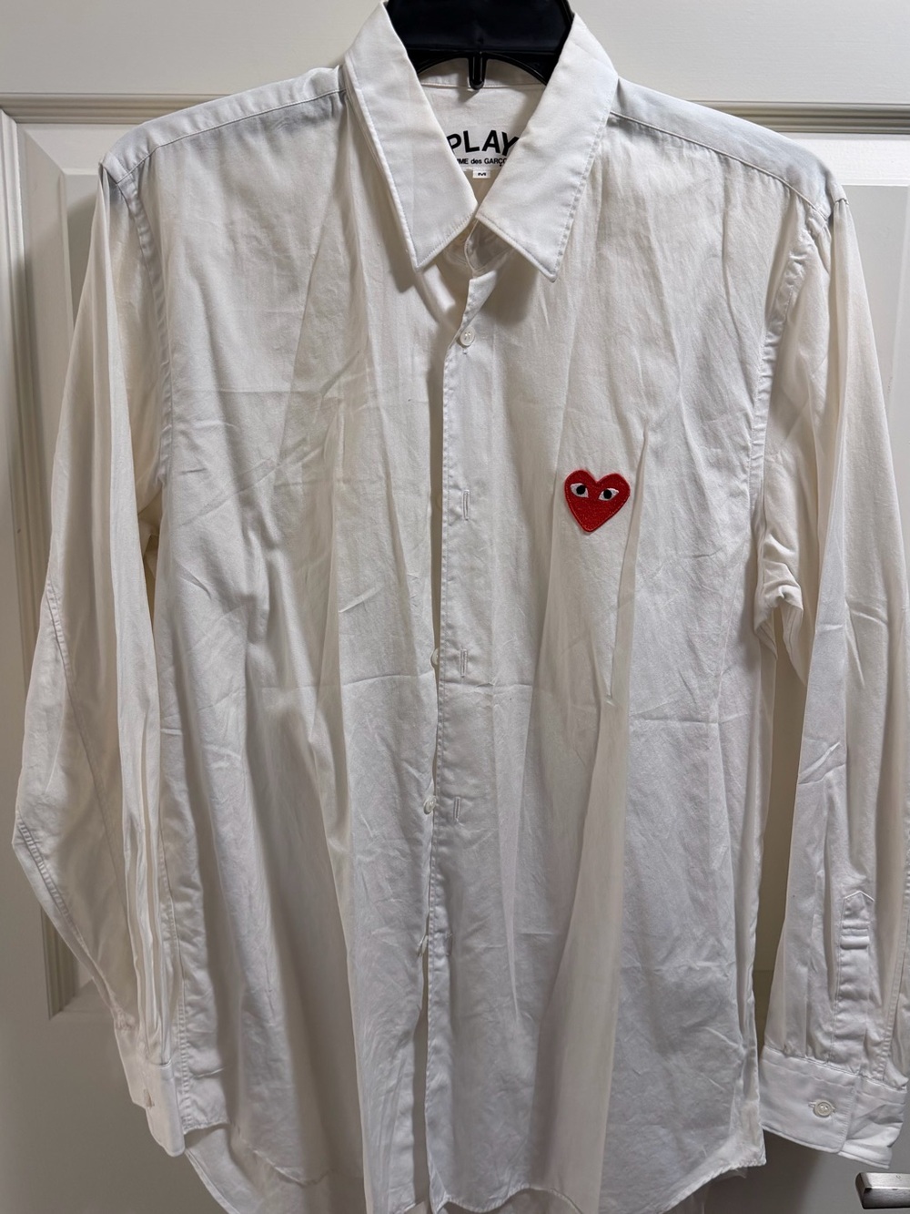 Comme des Garcons PLAY White Button-Up Shirt with Red Heart Patch
